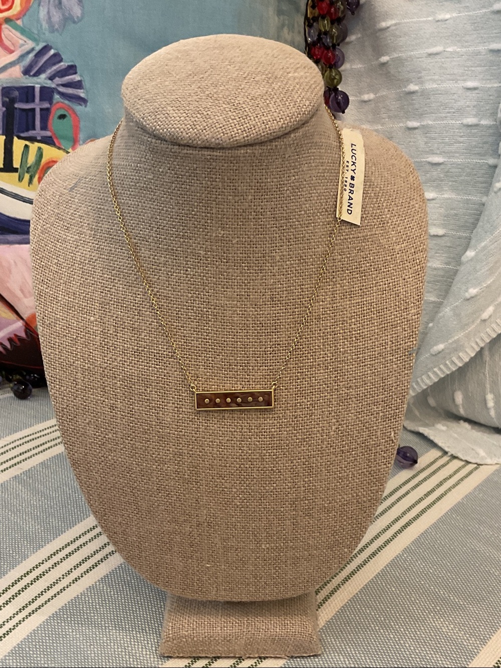 Lucky Brand Gold Tone Bar Necklace with Stud Accents